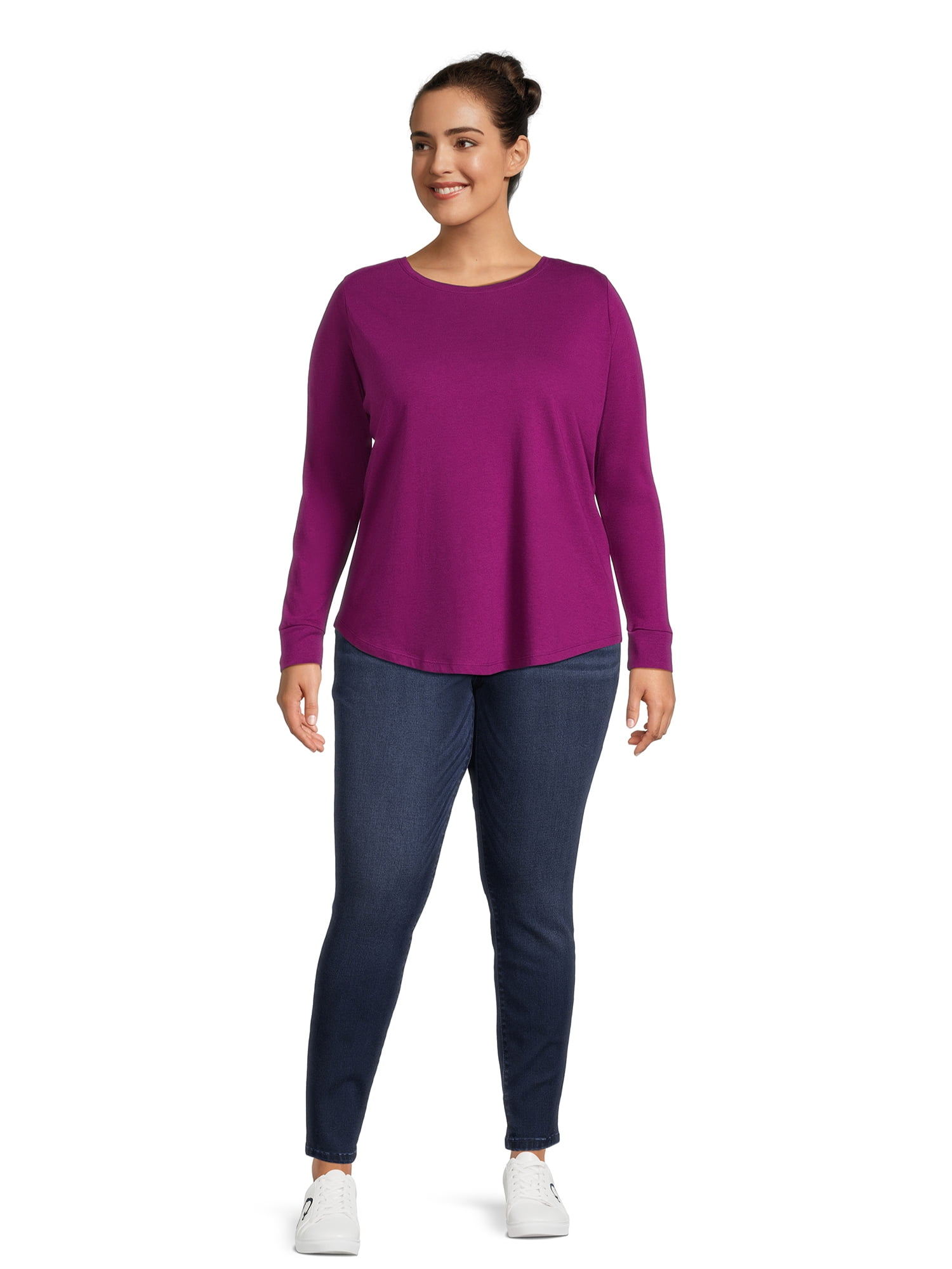 Terra & Sky Women's Plus Size Long Sleeve Crew Neck T-Shirt, 2-Pack