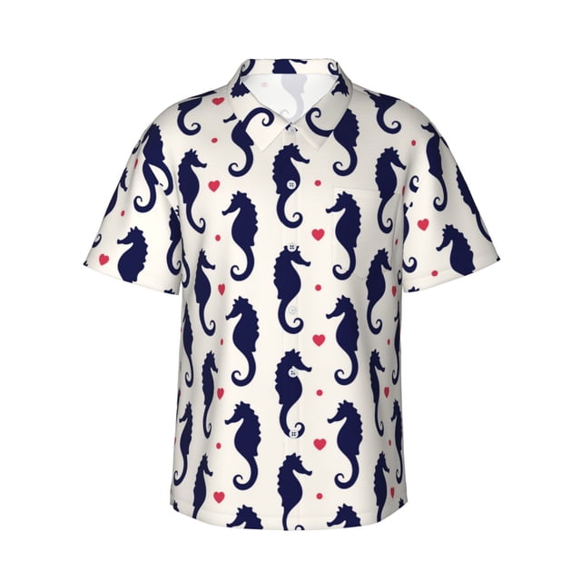 Fotbe Seahorses and Hearts Camisa Hawaiana para Hombre Unisex – Camisa Casual de Verano con Botones de Manga Corta de Algodón y Lino,Small