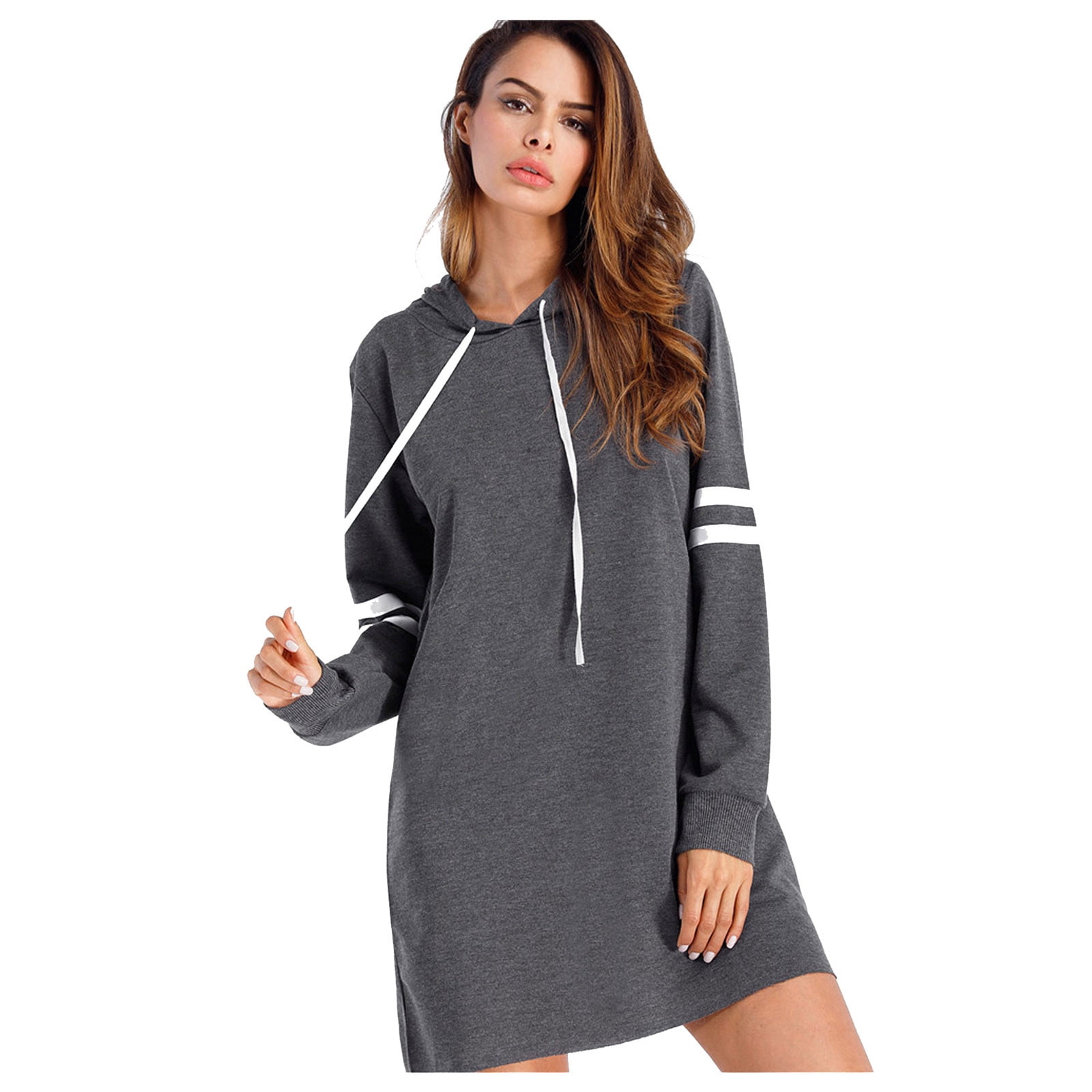 womens dresses Long Sleeve Hoodie Casual Long Sweatshirt Jumper Pullover  Solid Dress - Walmart.com