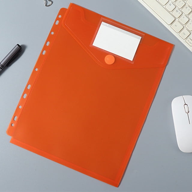 Letter-Size Plastic Folder with Button Closure and Removable Label,11-Hole Endwise Binder Insert for Organized Filing and Document Storage,office organization,plastic folder,Orange,1PC