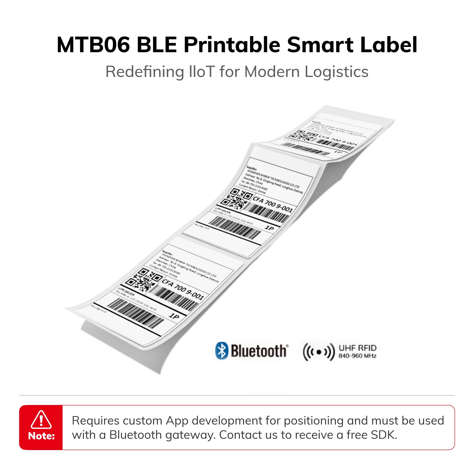 3PCS MTB06 BLE Printable Smart Label IoT UHF RFID Parcel Tracker Real Time Monitoring RTLS Bluetooth Asset Tracking BLE Tags Beacon for Logistics