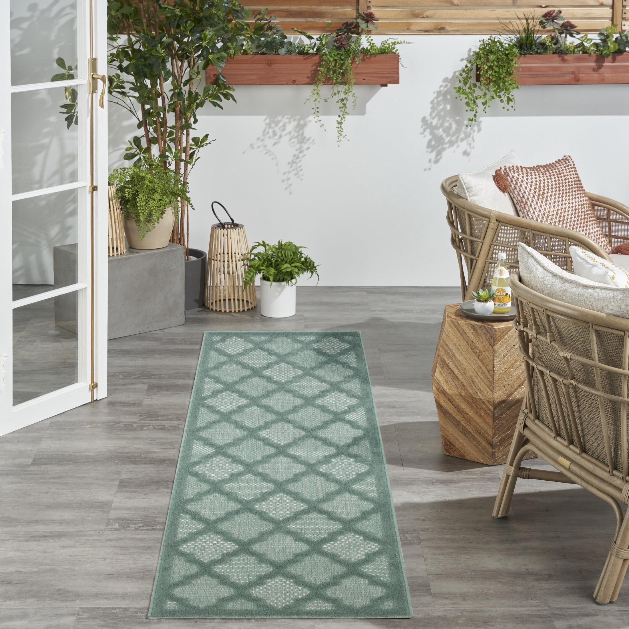 Nourison Easy Care 2' x 6' Aqua Teal Outdoor Rug