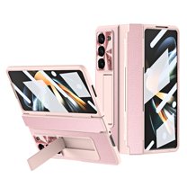 Dteck Case for Samsung Galaxy Z Fold 5,Shockproof Leather Case Electroplating PC Built-in Screen Protector Hinge Protection Kickstand Full Body Cover,Pink