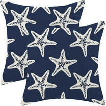 Summer Outdoor Pillow Covers 16x16 Inch Set of 2 Navy Blue Starfish Ocean Themed Beach Decor Throw Pillows Coastal Beachy Nautical Decorative Cushion Cases for Couch Home Sofa Decorations