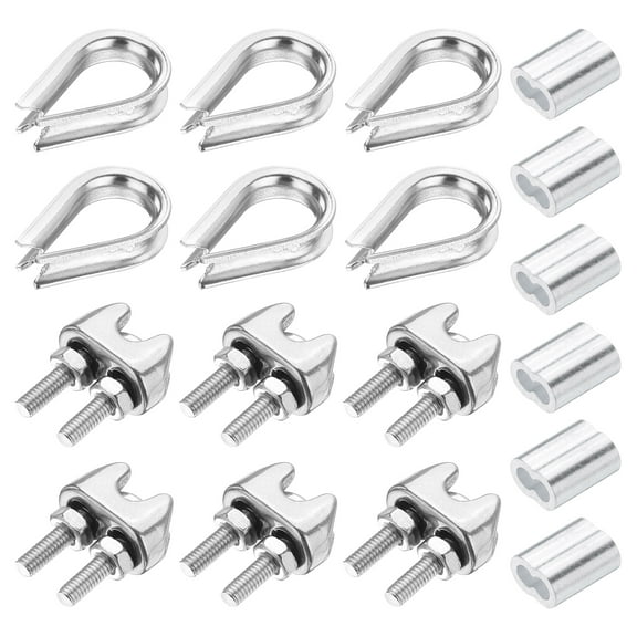 Uxcell 18Pcs M2(2mm) Wire Rope Cable Clamp Thimble and Crimping Loop Silver