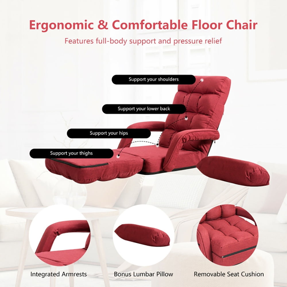 Finihen Folding Lazy Sofa Chair, Floor Chair, Folding Lazy Floor Chair Sofa with Armrests and Pillow, for Living Room, Bedroom, for Gaming, Reading, Red Finihen Folding Lazy Sofa Chair, Floor Chair, Folding Lazy Floor Chair Sofa with Armrests and Pillow, for Living Room, Bedroom, for Gaming, Reading, Red