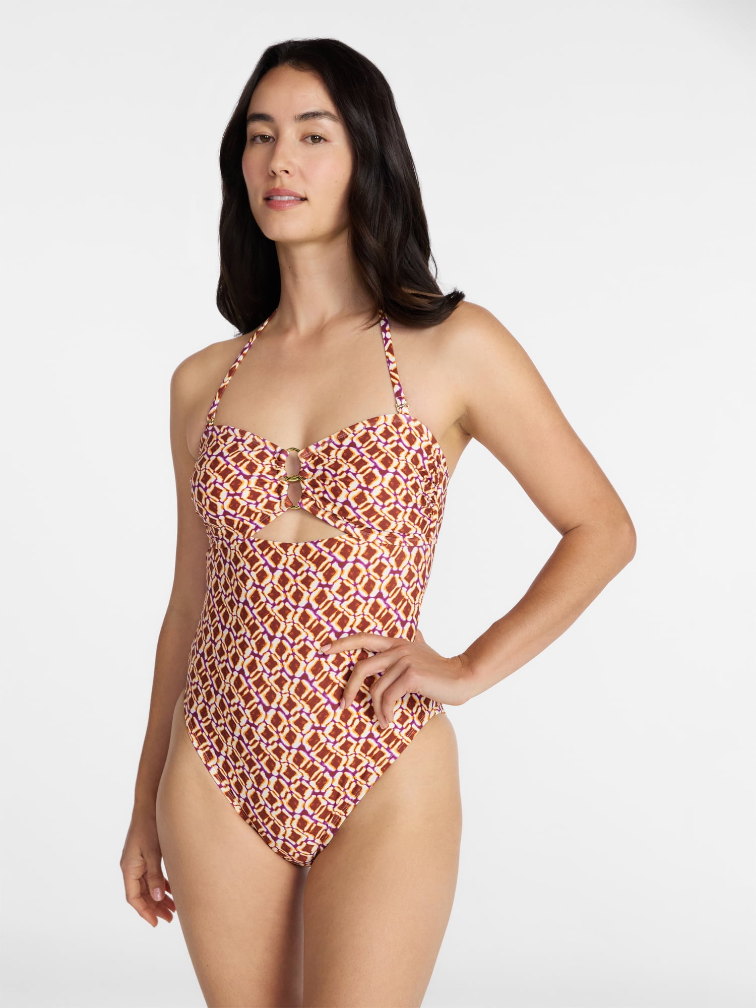 Time and Tru Women's and Women's Plus Cut Out Bandeau One Piece Swimsuit, Sizes XS-3X