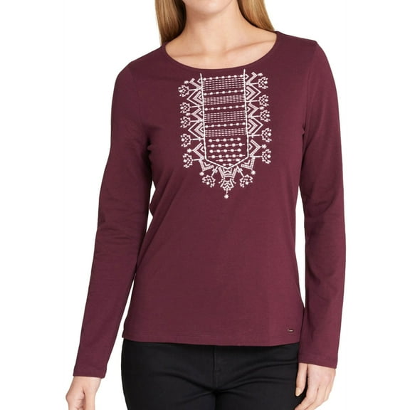 Tommy Hilfiger Womens Embroidered Basic T-Shirt, Red, X-Small