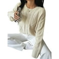 thumbnail image 3 of Women'S Oversized Cable Knit Crewneck Sweaters Apricot L, 3 of 7