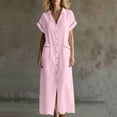thumbnail image 6 of BRGZLK Womens Shirt Dresses Summer Trendy Solid Color V-Neck Button Down Cardigan Dresses Lightweight Breathable Beach Dress with Pockets Pink XXL, 6 of 7