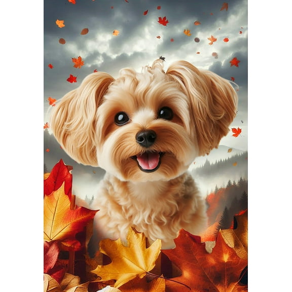 Yorkiepoo Gold - Best of Breed Fall Leaves Outdoor Garden Flag 12" x 17" Mailbox Flag Dog Flag