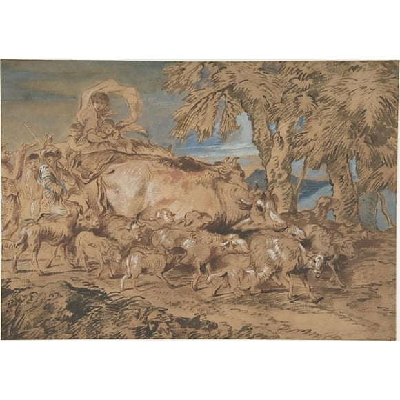 Pastoral Scene: Nomads with Sheep and Cattle Poster Print by Giovanni Benedetto Castiglione (Il Grechetto) (Italian, Genoa 1609 �1664 Mantua) (18 x 24)