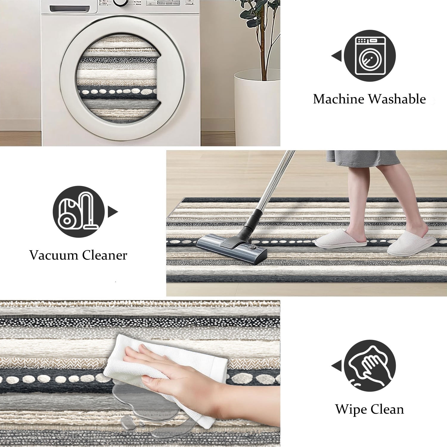 3 Piece Kitchen Rug Set, Non-Slip And Washable, Abstract Pattern Kitchen Hallway Rug, Soft And Comfortable, Suitable For Sinks, Floors, Entrances, Hallways and Bathrooms