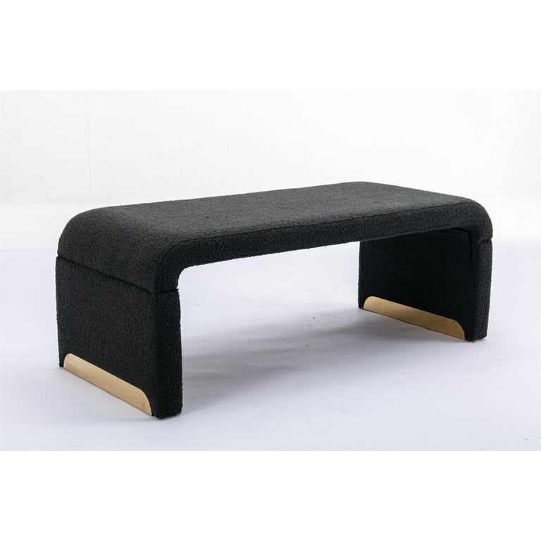 Upholstered Ottoman Bench Boucle Fabric Footstool Bedroom Bench
