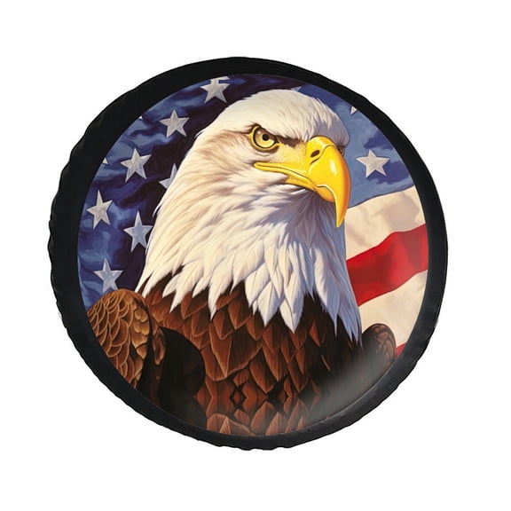 KAKALAD Bald Eagle American Flag 01 Spare Tire Cover PVC Leather Universal Vehicle Accessories Buckle Car Tools 14”in