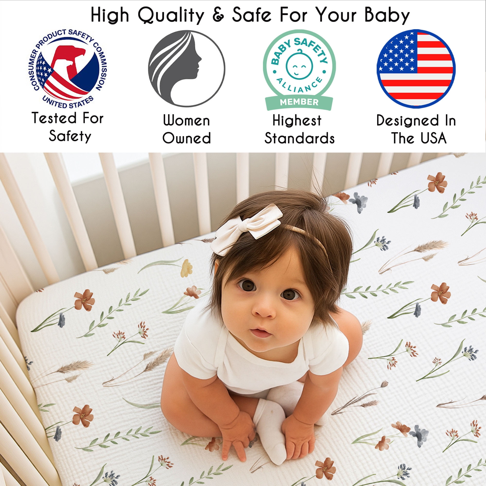 Sweet Jojo Designs Watercolor Floral Garden Sage Green Girl Fitted Crib Sheets Set 3 Piece