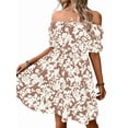 thumbnail image 3 of Women'S Tie Back Off Shoulder Wrap Layer Ruffle Short Sleeve Mini Dress Cream White L, 3 of 8
