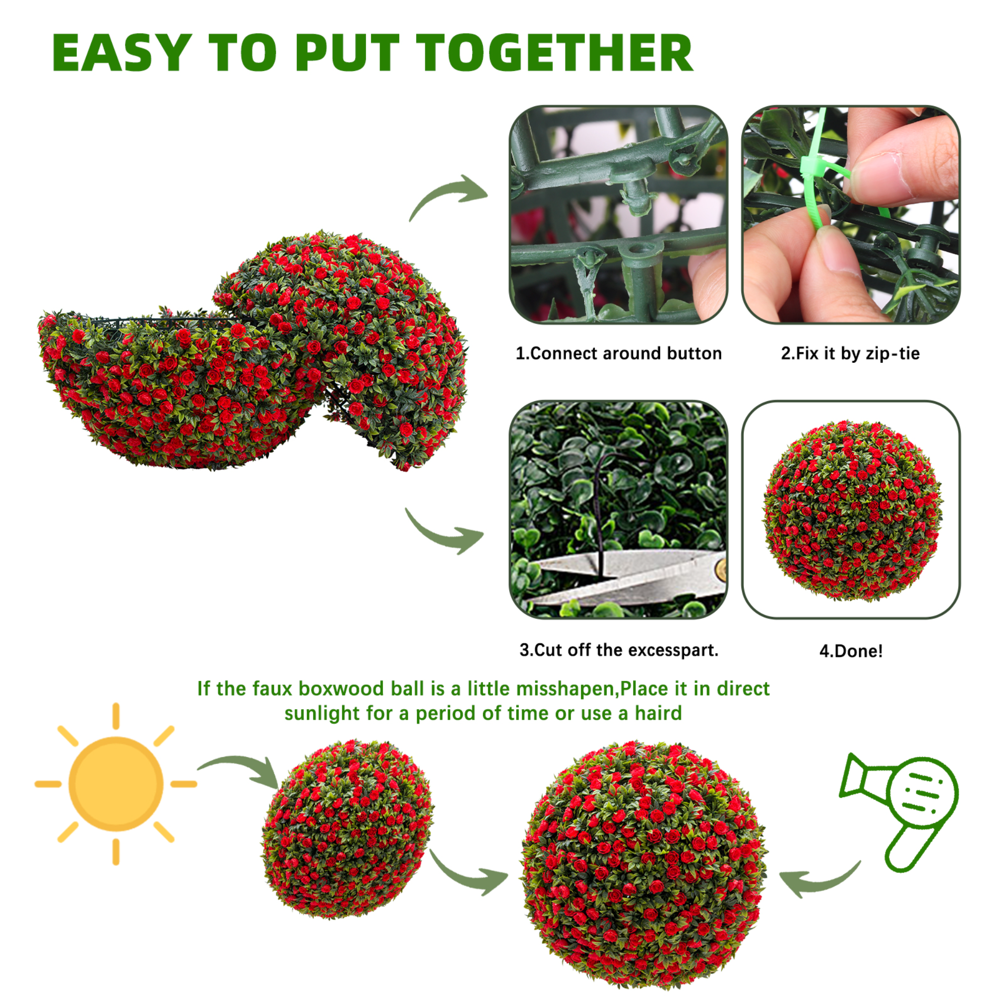 2 PCS 15/17/21 inch Artificial Plant Topiary Ball,Flower Topiary Ball Decorative Balls for Backyard,Balcony,Garden,Wedding and Home Décor