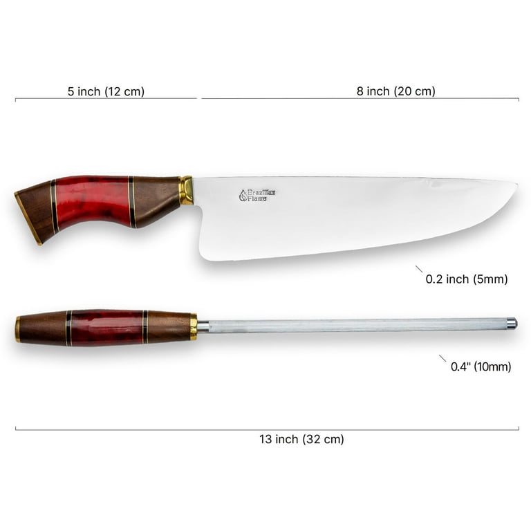 Brazilian Flame 10 in. Chef Picanha Stainless Steel Knife Set with Sharpener, Red