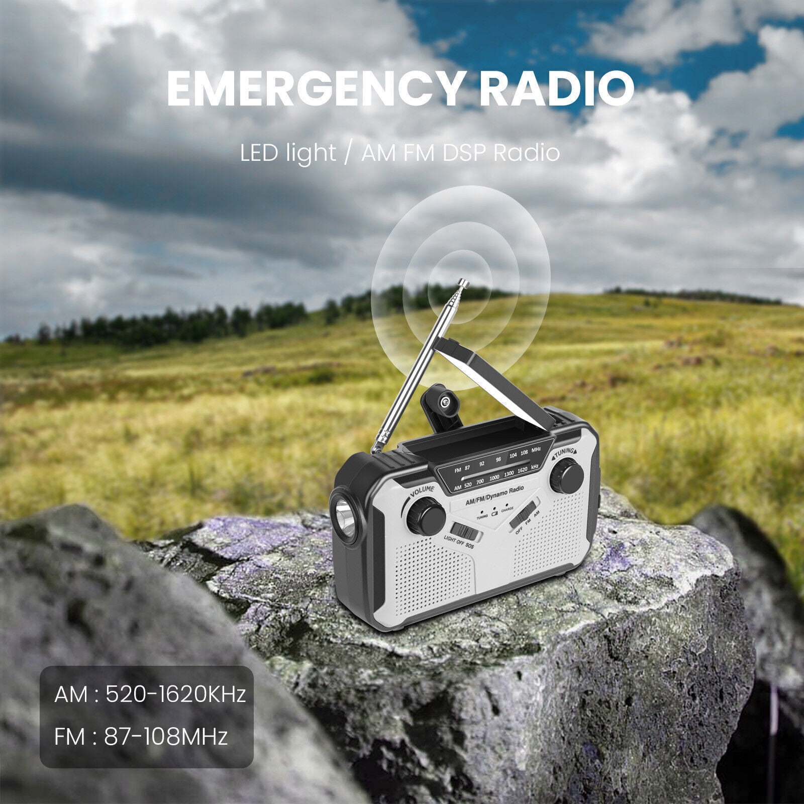 XZKING Emergency Weather Radio, AA Batteries/Hand Crank/Solar/USB Charging, NOAA/AM/FM, LED Flashlight and Reading Lamp,SOS Alarm & Flashlight,Yellow