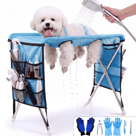Pet Grooming Hammock With Stand, Foldable Design, Pet Grooming Hammock, PetGrooming Hammock For Dogs, Cat Grooming Hammock, Foldable Design, Holds Up To 30 Lbs, Joint Protection For Dogs blue
