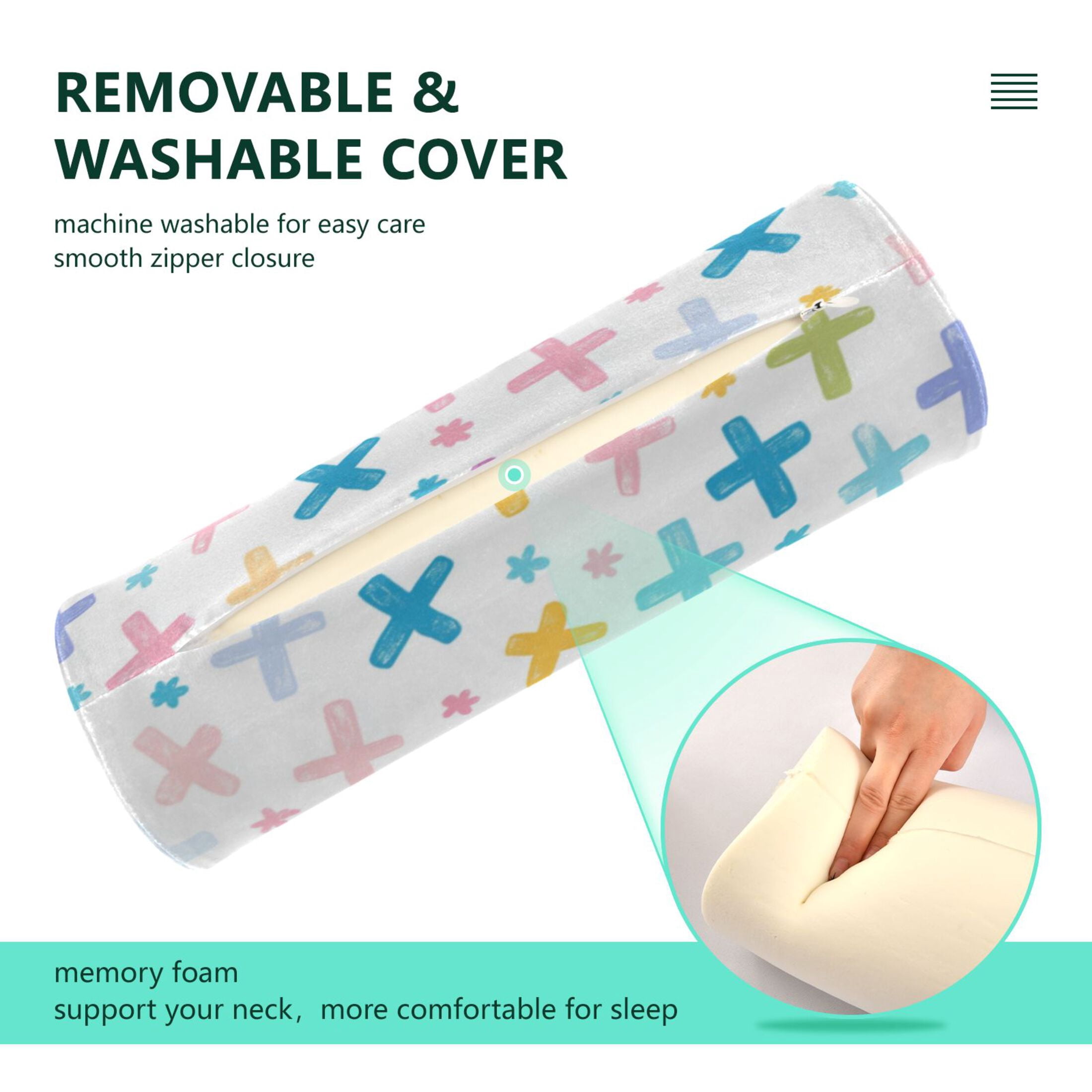 Neck pillow Round Cervical Pillow Cylindrical Pillow Lumbar Pillow Sofa Headrest Pillow Support For the Back, Neck and Head Cartoon Color Cross