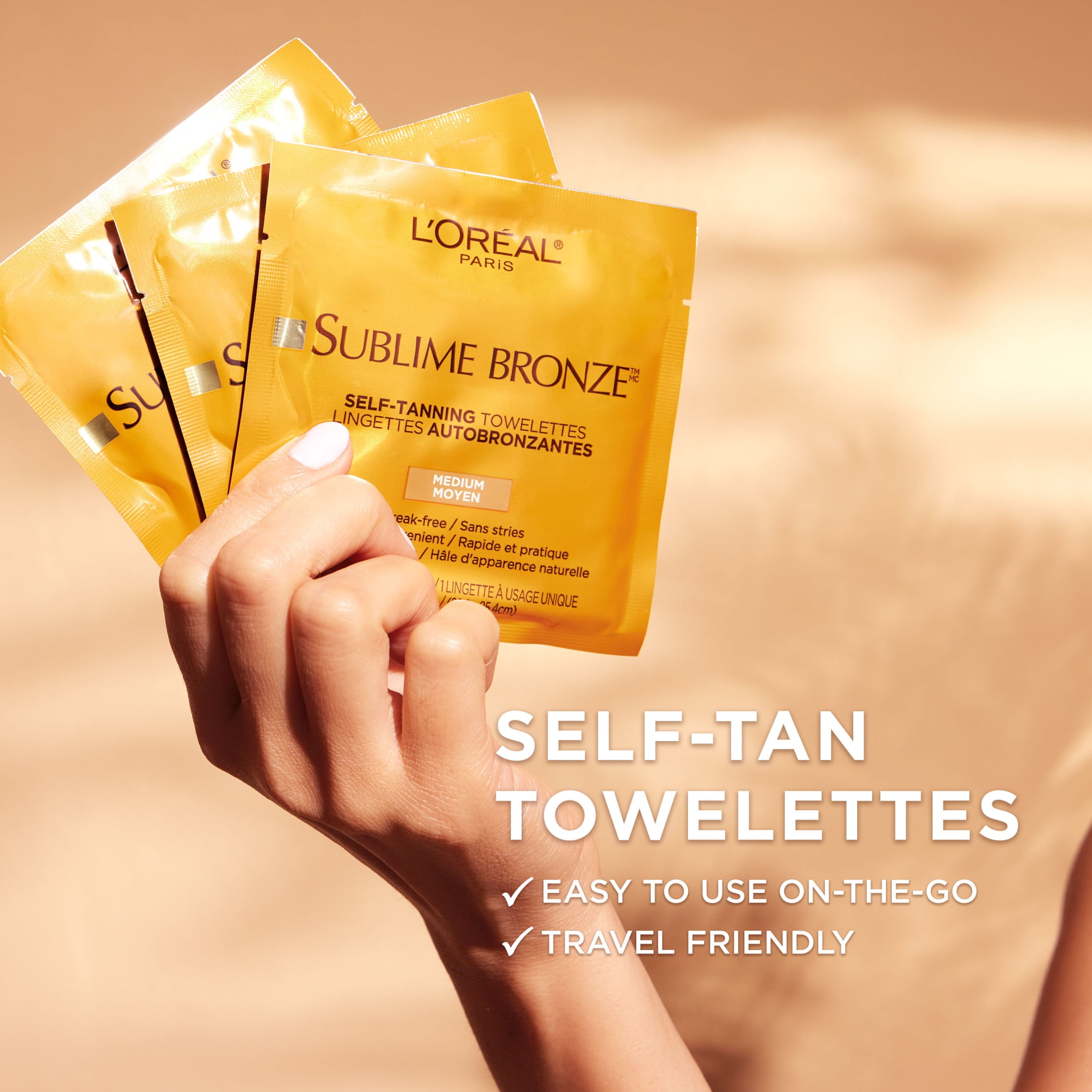 L'Oreal Paris Sublime Bronze Self-Tan Towelettes, Gradual Self Tanner, 6 Count Kit