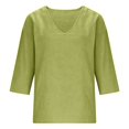 thumbnail image 5 of Womens 3/4 Sleeve Tops V Neck Elbow Sleeve Tops Women Breathable Shirts Loose Fit Womens Shirts Casual Work Top Cute Summer Tops Linen Shirts for Women Fall Outfits for Women,Light Green2,L, 5 of 5