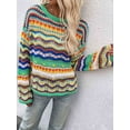 thumbnail image 6 of Women'S Colorful Sweater Crochet Open Knit Long Sleeve Crew Neck Oversized Sweater Green XL, 6 of 10