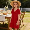 thumbnail image 2 of FRSASU Robe d'Été 100 % Coton pour Filles, Tendance, Col en V, Décontractée, Bohème, Robe Soleil, Printemps, Plage, Fluide, Vacances, Mini, Rouge, 2 of 8
