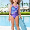 thumbnail image 3 of Uorisanigo Purple Marble Print Girls Swimsuits Kids One Piece Bathing Suit Swimwear Size 5-6 Cross Shoulder Strap Beach Swimming Bathing Suit, 3 of 7