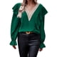 thumbnail image 1 of Gibobby Blusas De Manga Larga Para Mujer Blusa de camisa de mujer Blusa de manga larga con cuello en V elegante de otoño con color perfecto para la oficina（Verde， XL), 1 of 5