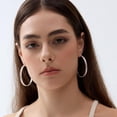 thumbnail image 5 of YOUNGYUE Silver Plated Hoop Earrings for Women, Lightweight Hypoallergenic 50mm Braided Leaf Large Hoop Earrings Gift, 5 of 10