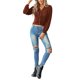 thumbnail image 5 of SAYOO Mujeres Primavera Verano Prendas de punto, Color sólido Manga larga Cuello en V Fruncido Cierre de botón Tops delgados SAYOO Moda, 5 of 9