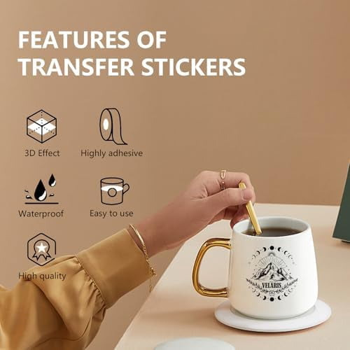 Acotar Merchandise UV DTF Stickers - 20 Sheets Black Acotar Uvdtf Cup Wraps for 16 20 40 oz Glass Water Bottle, Velaris Elk Dragon Waterproof Transfer Sticker Decals DIY Mug Craft Decoration
