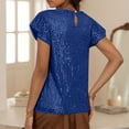 thumbnail image 4 of yoeyez Women's Sequin Tops 3/4 Length Sleeve Womens Top V-Neck Cut-out Shiny Blouse Glitter Sparkly Dressy Tops for Evening Party Blue M, 4 of 7