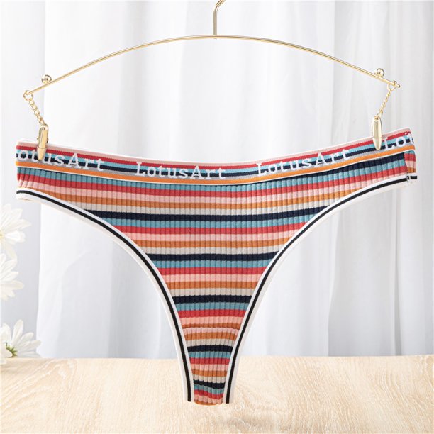 FINETOO 3 Unids/Set Mujeres Tangas De Algodón Sin Costuras Tanga Sexy Bragas Coloridas Rayas Lencería M-XL Ropa Interior Femeninapangjing