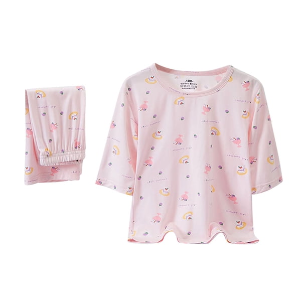 Odeerbi 3-14 Años Niños Niñas Pijamas de Algodón de Verano Manga Corta Tops Pantalones Conjunto Suave Estampado Ropa de Dormir Conjuntos de Pijama de Dos Piezas