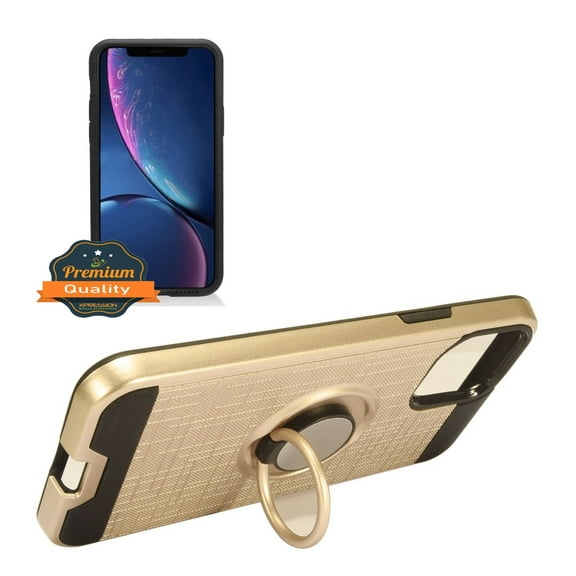 Apple iPhone 11 PRO Phone Case with Ring Holder Kickstand, 360° Rotatable Ring Stand Fit Magnetic Car Mount Dual Layer Hybrid TPU Rubber Rugged Hard Protective Cover GOLD for Apple iPhone 11 Pro
