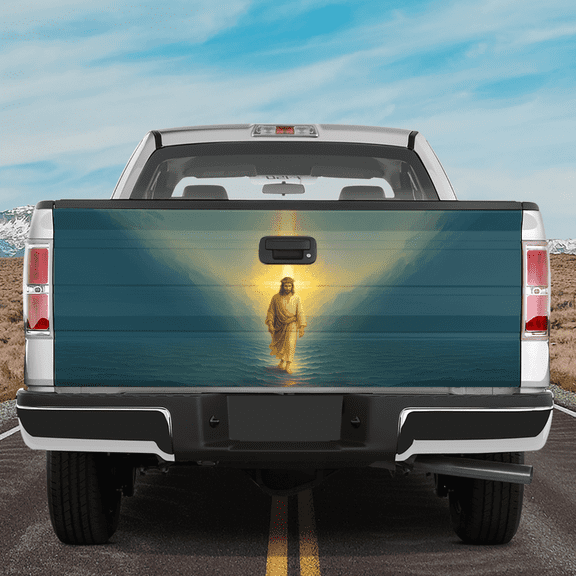 Lotusprinthandmade Jesus on Water Tailgate Wrap 2 Sizes (24"x58"), Book Lovers Gift, book lovers truck tailgate wrap, book themed tailgate wrap