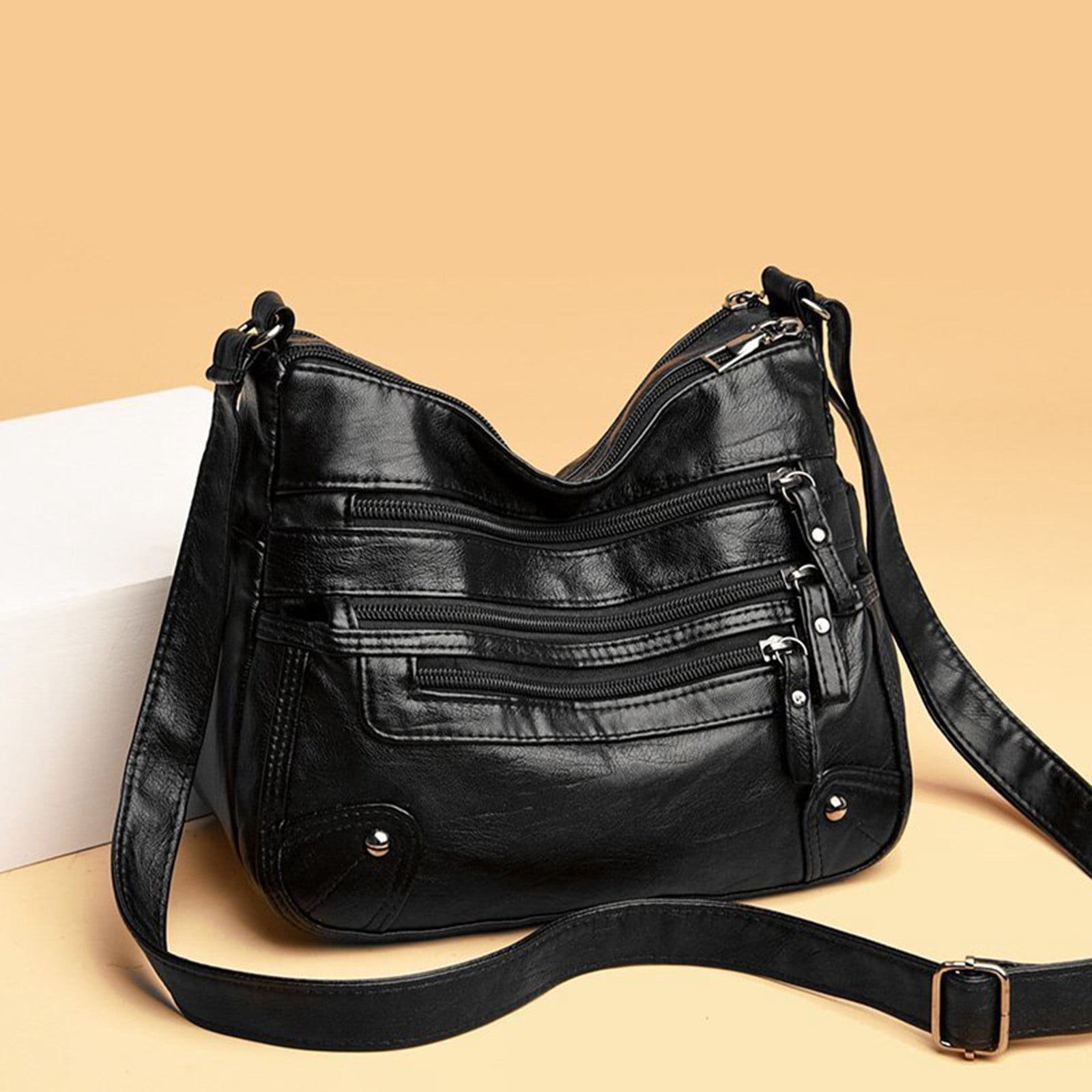 Large Capacity Crossbody Bags for Women Multi Pockets Shoulder Bags Soft Vintage Vegan Leather Tote Purses