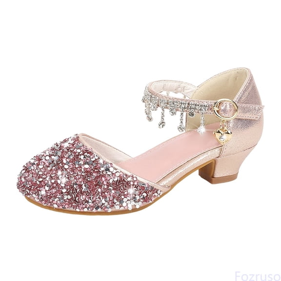 Fozruso Low Heels Dress Shoes for Girls,Sizes 10 Little Kid,Girls Low Heel Glitter Shoes Party Dress Shoes For Toddler