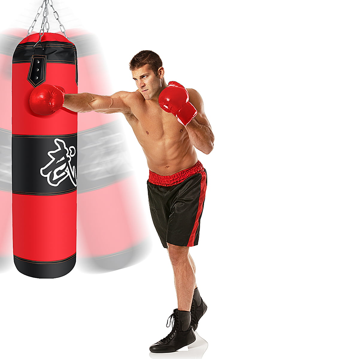 Red-0.6m Unfilled Boxing Hanging Punching Bag MMA Fight Karate Fitness Punch Sand Bag Kicking Bag with Chains Set Boxing Bag
