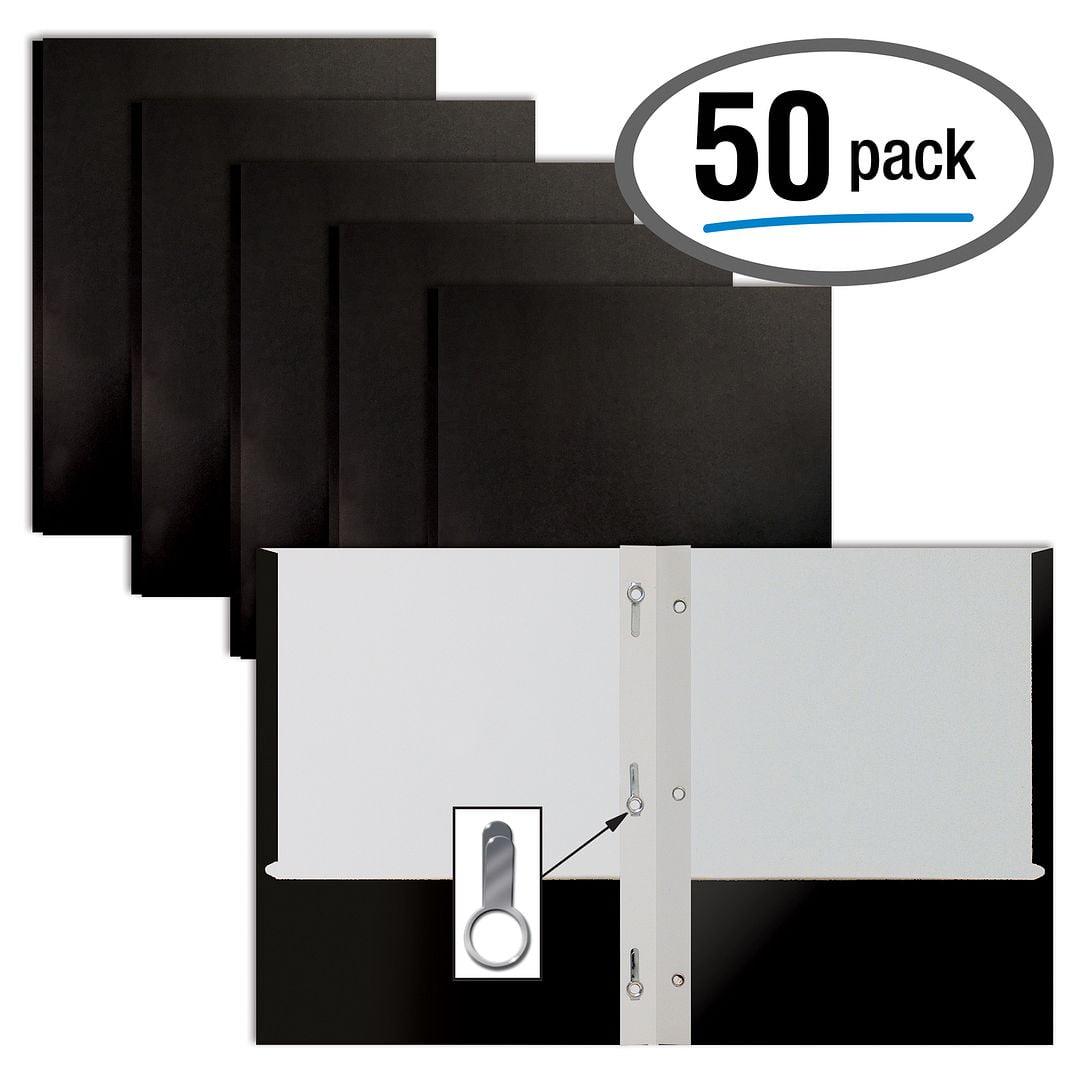 Black Paper 2 Pocket Folders with Prongs, 50 Pack, by Better Office