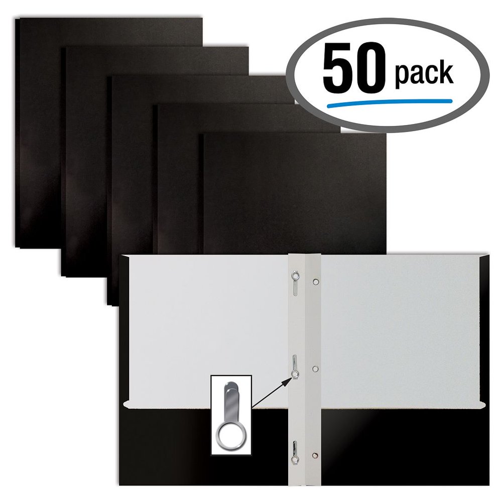 Black Paper 2 Pocket Folders with Prongs, 50 Pack, by Better Office