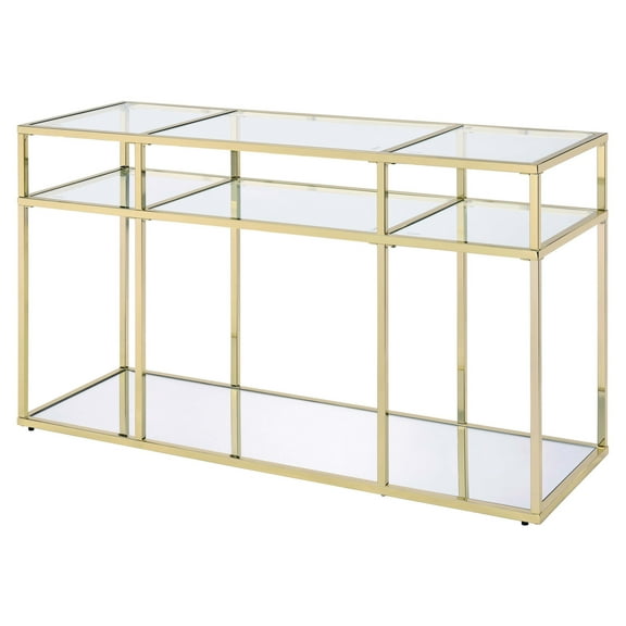ACME Uchenna Rectangular Sofa Table in Clear and Gold