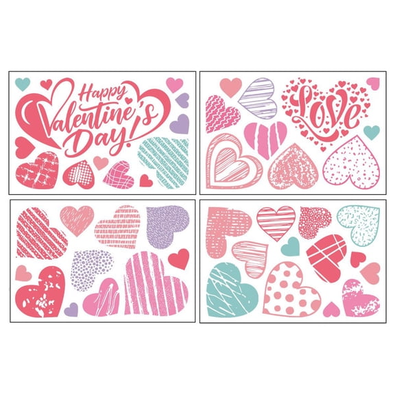 Heart Shaped Static Cling Decals For Valentine'S Day Wall And Door Decor Rich Colors And Layered Design Easy To Apply And Remove Without Residue