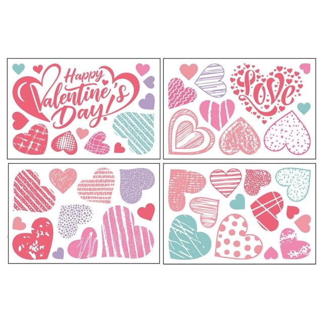 Valentines Day Window Clings Heart Shaped Static Cling Wall Decals for Doors Windows Background, 60X40Cm Pvc Pink