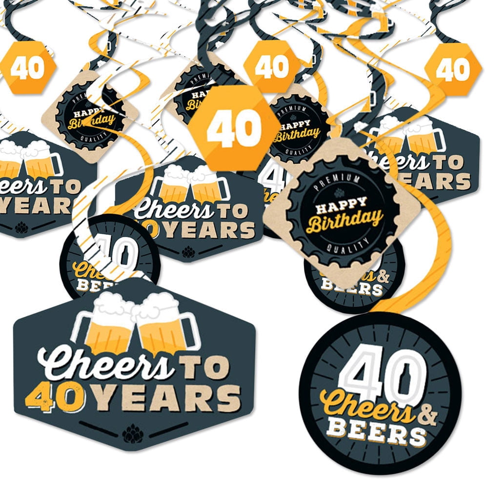Cheers and Beers to 40 Years - 40th Birthday Party Hanging Decor - Party Decoration Swirls - Set of 40