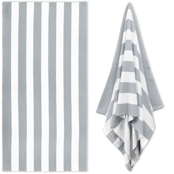 Gray Striped Microfiber Beach Towel, 35" x 70" Sand Free Quick Dry Pool Towel
